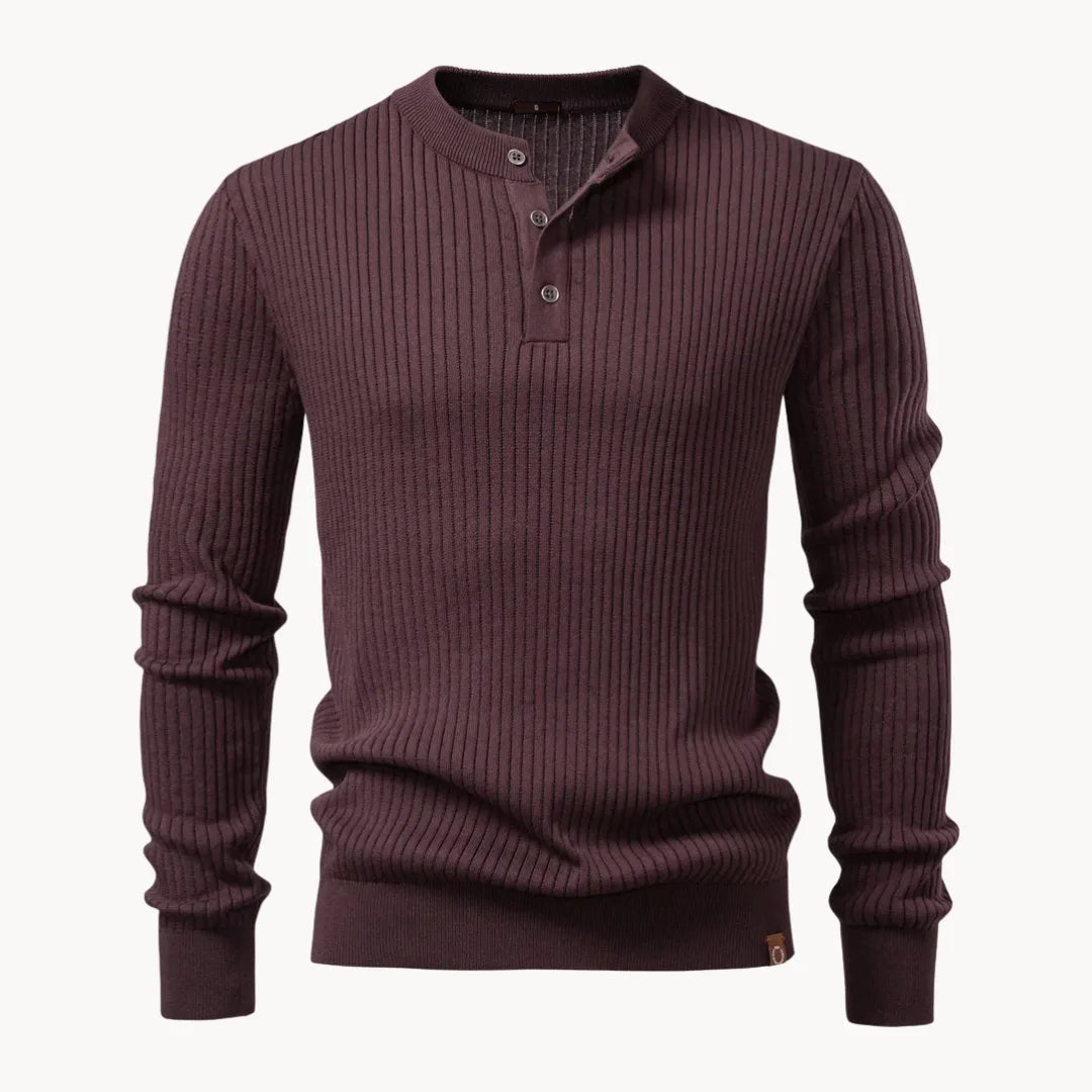 Men's Round Neck Sweater with Button Placket for Daily Use