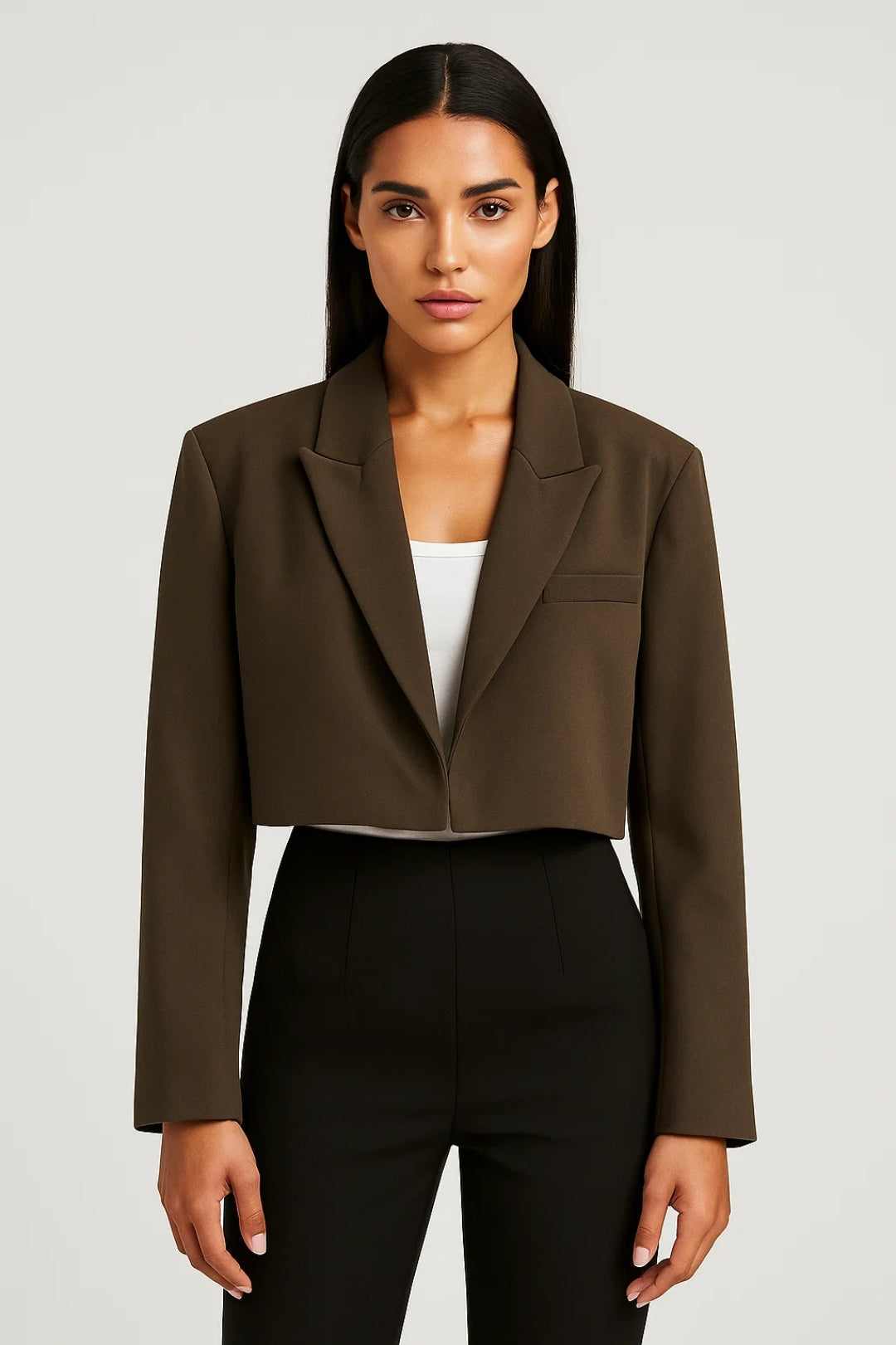 Women's Blazer Cropped Lapel Collar Tailored Casual Formal