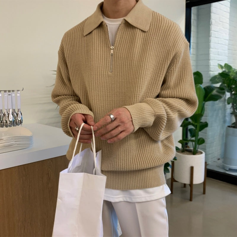 Men's Classic Knitted Loose Fit Zip Sweater