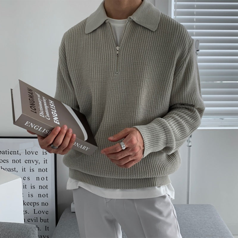 Men's Classic Knitted Loose Fit Zip Sweater