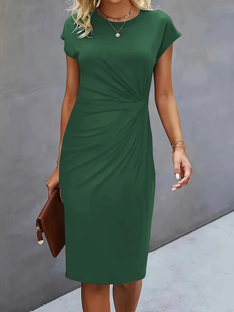 Timeless Women's Midi Dress With Round Neck And Flattering Silhouette