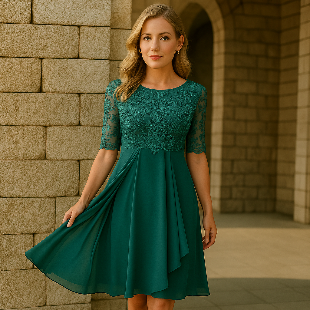 Elegant Dress With Half Sleeves For Evening Parties