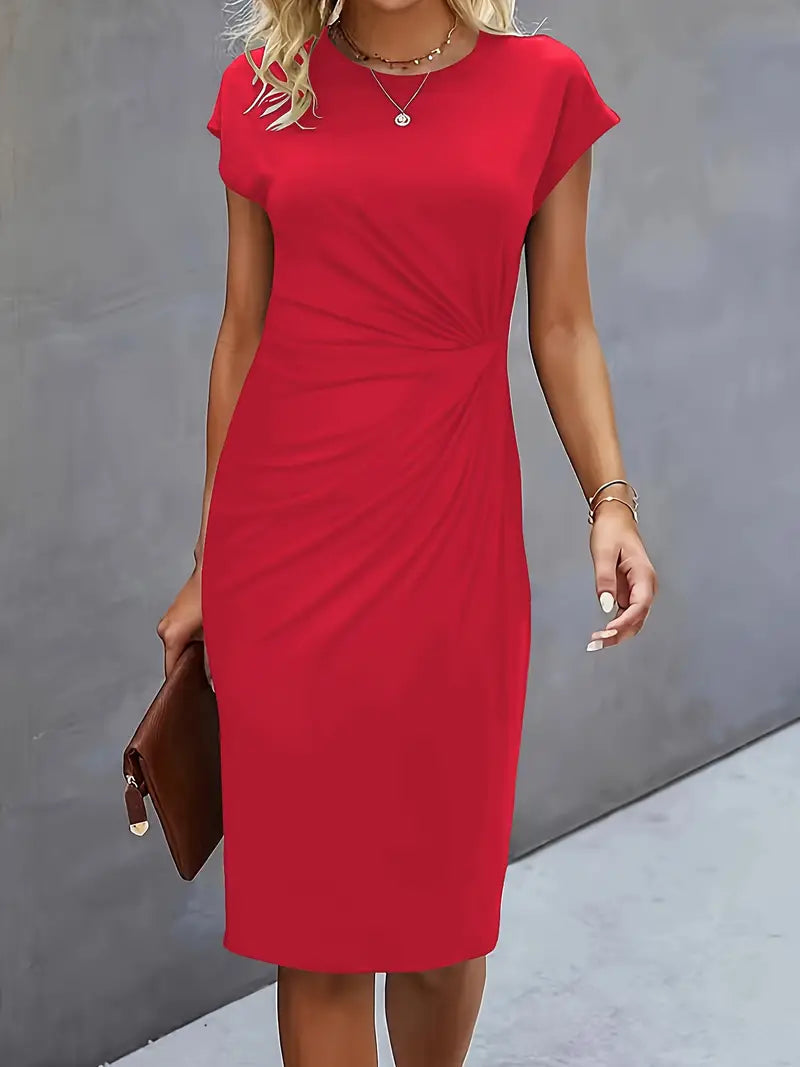 Timeless Women's Midi Dress With Round Neck And Flattering Silhouette