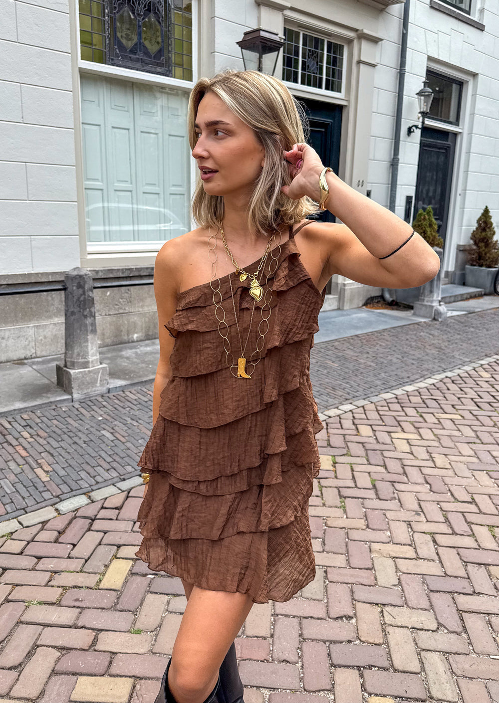 Women's Mini Dress Ruffles Asymmetric Shoulder Strap Casual Summer