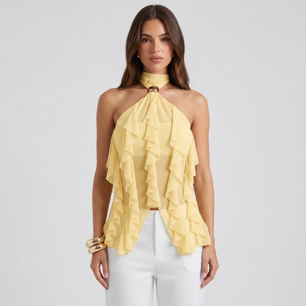 Chiffon Halter Top Women's Ruffle Formal