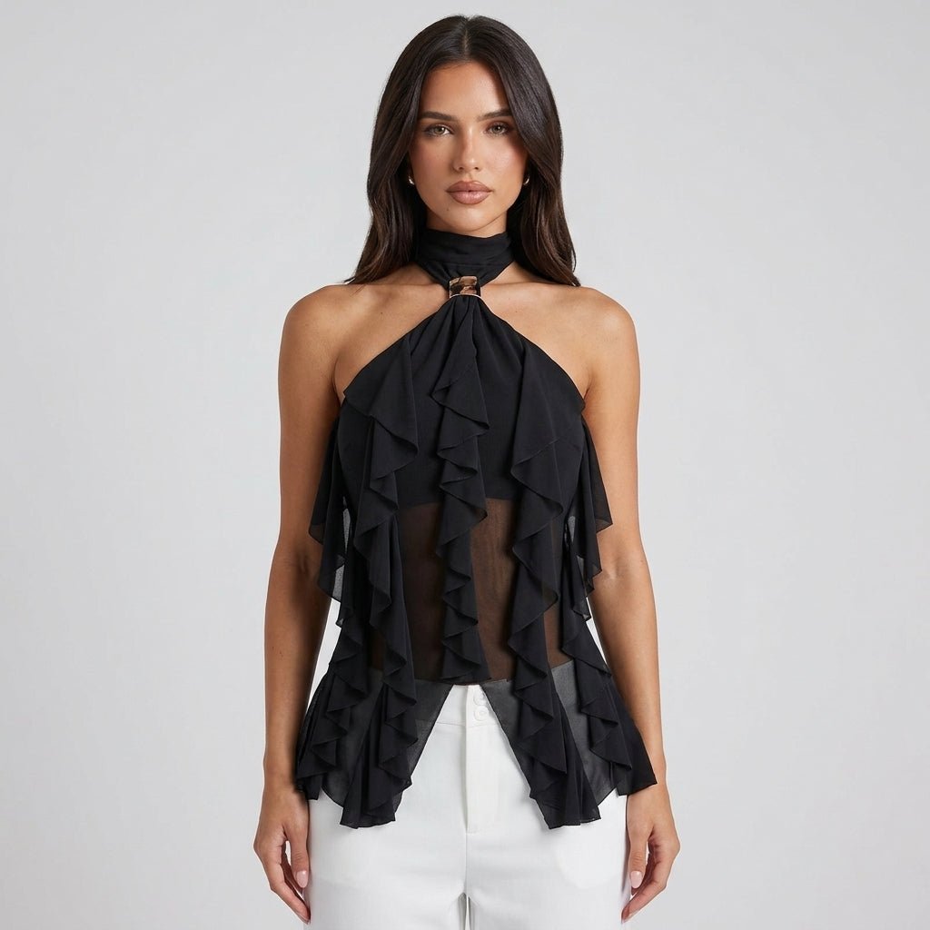 Chiffon Halter Top Women's Ruffle Formal