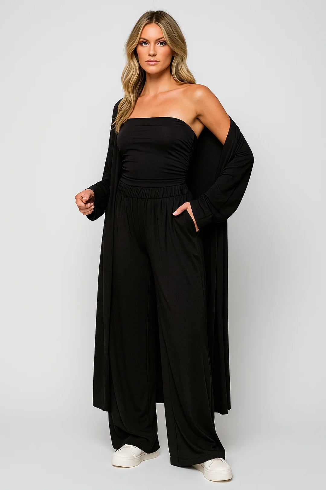 Co-Ord Set Women's Long Pants Vest Strapless Top