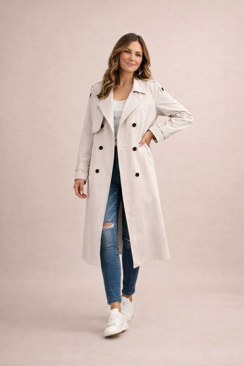 Women's Double-Breasted Belted Trench Coat Casual Formal