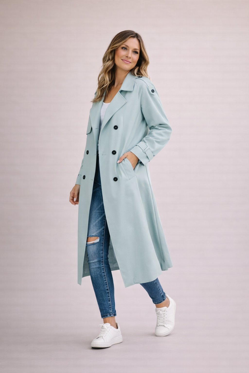 Women's Double-Breasted Belted Trench Coat Casual Formal
