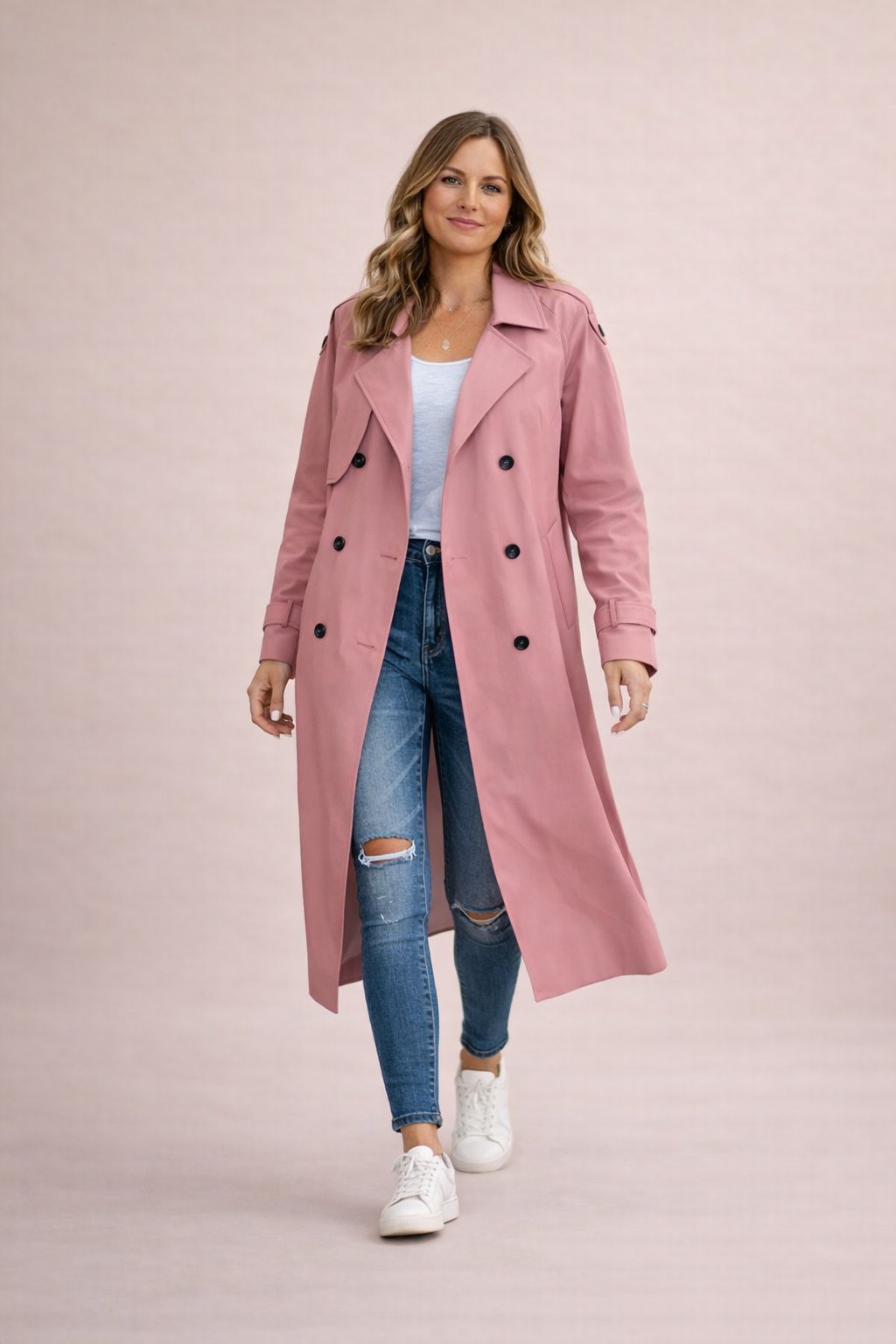 Women's Double-Breasted Belted Trench Coat Casual Formal