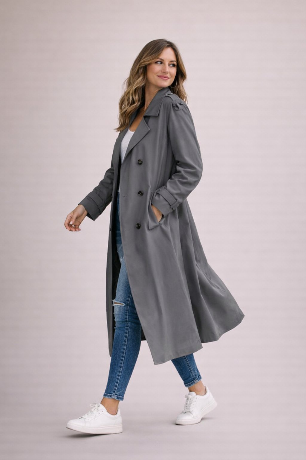 Women's Double-Breasted Belted Trench Coat Casual Formal