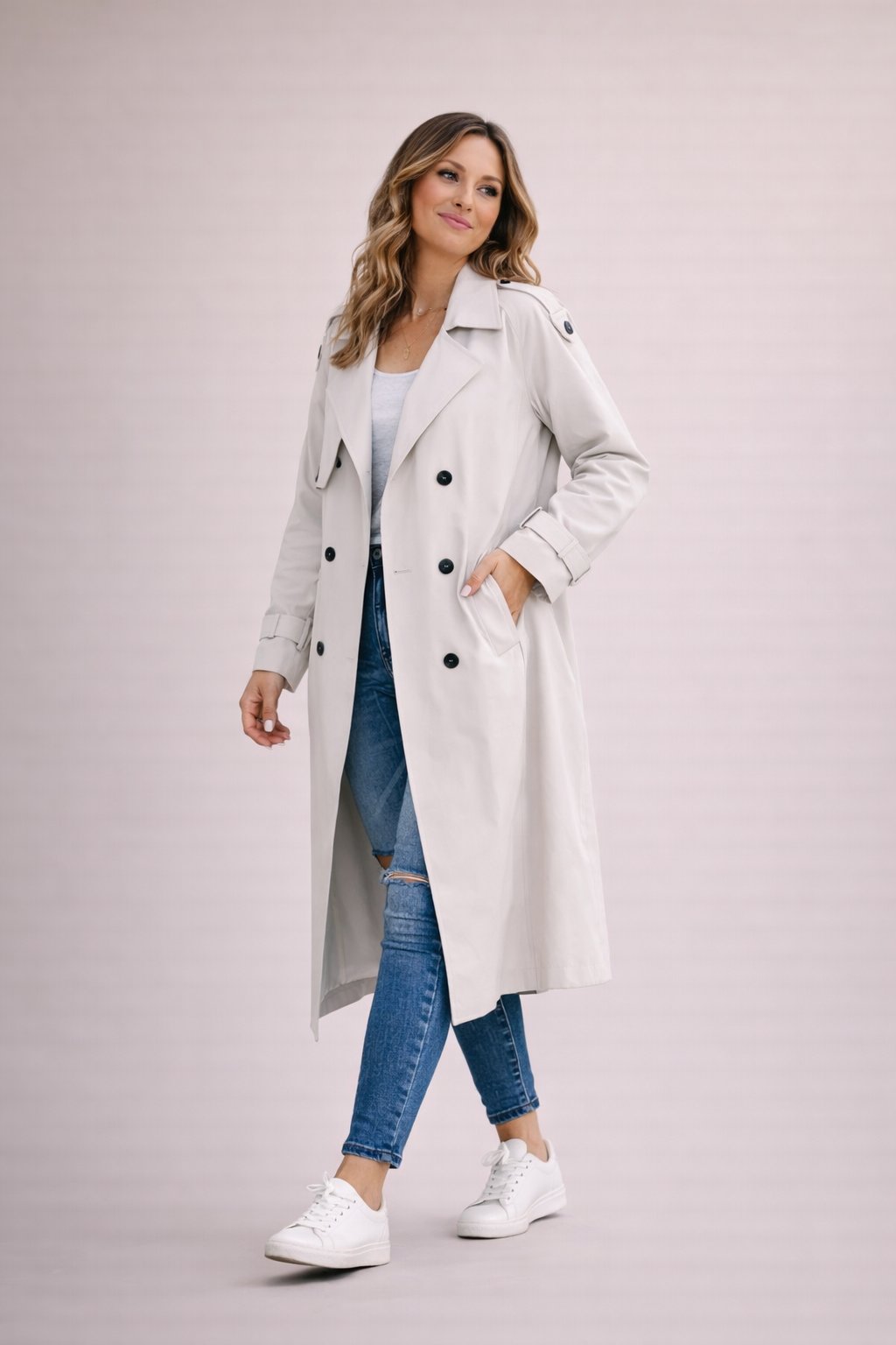 Women's Double-Breasted Belted Trench Coat Casual Formal