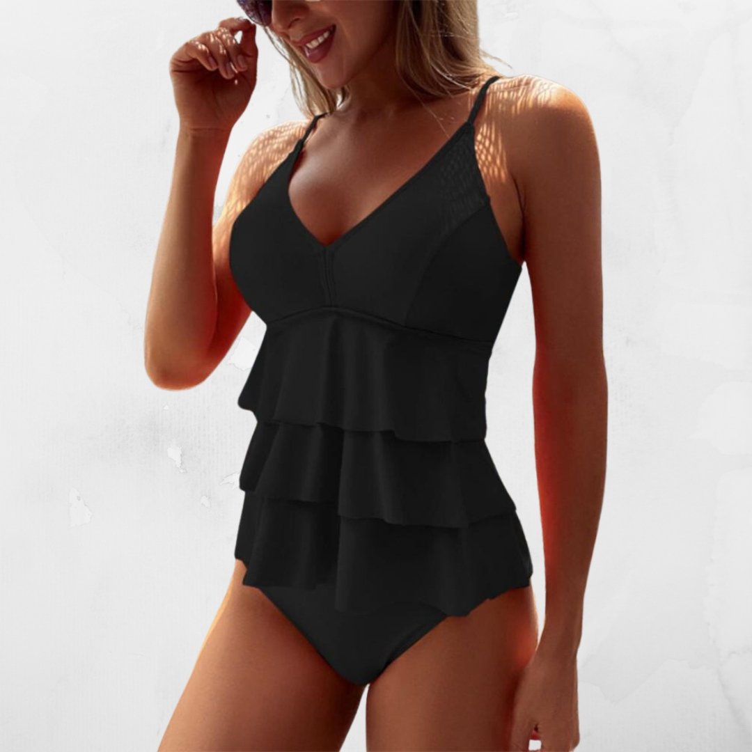 Women's Summer Swimsuit with V-Neck and Flattering Ruffles