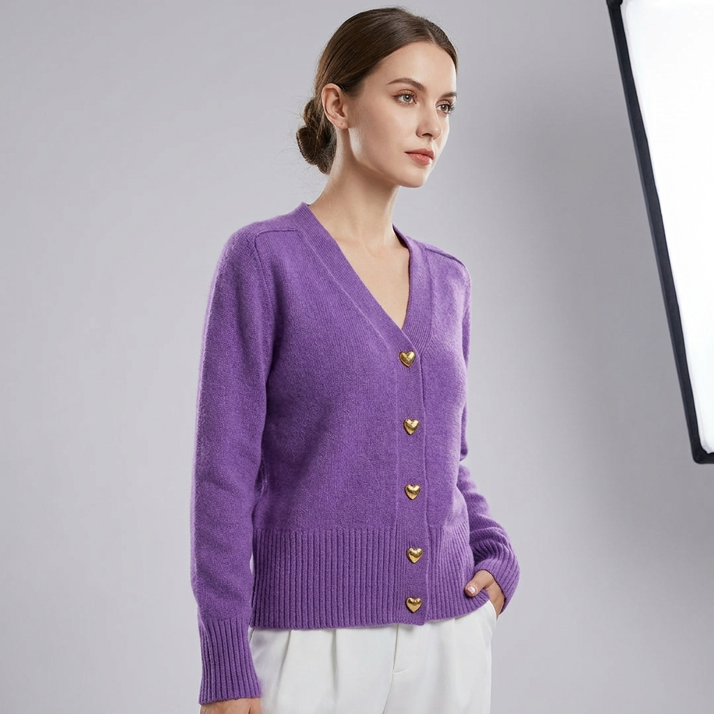 Cardigan Women Regular Fit V-Neck Button Closure Long Sleeves Casual Autumn