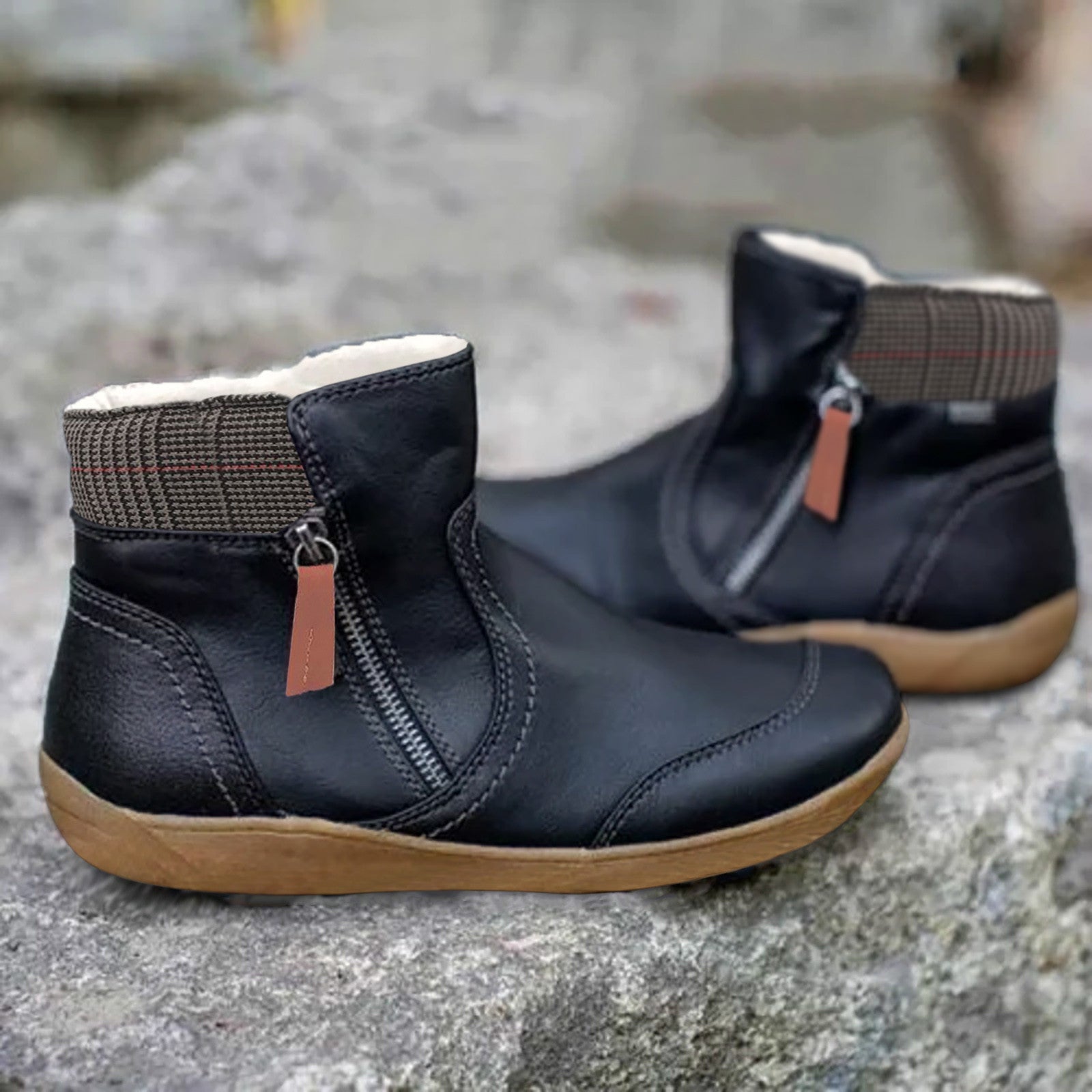 Women's Ankle Boots with Zipper and Comfortable Soft Sole