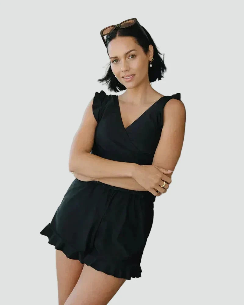 Women's Summer Tankini Set with Ruffles and V-neck