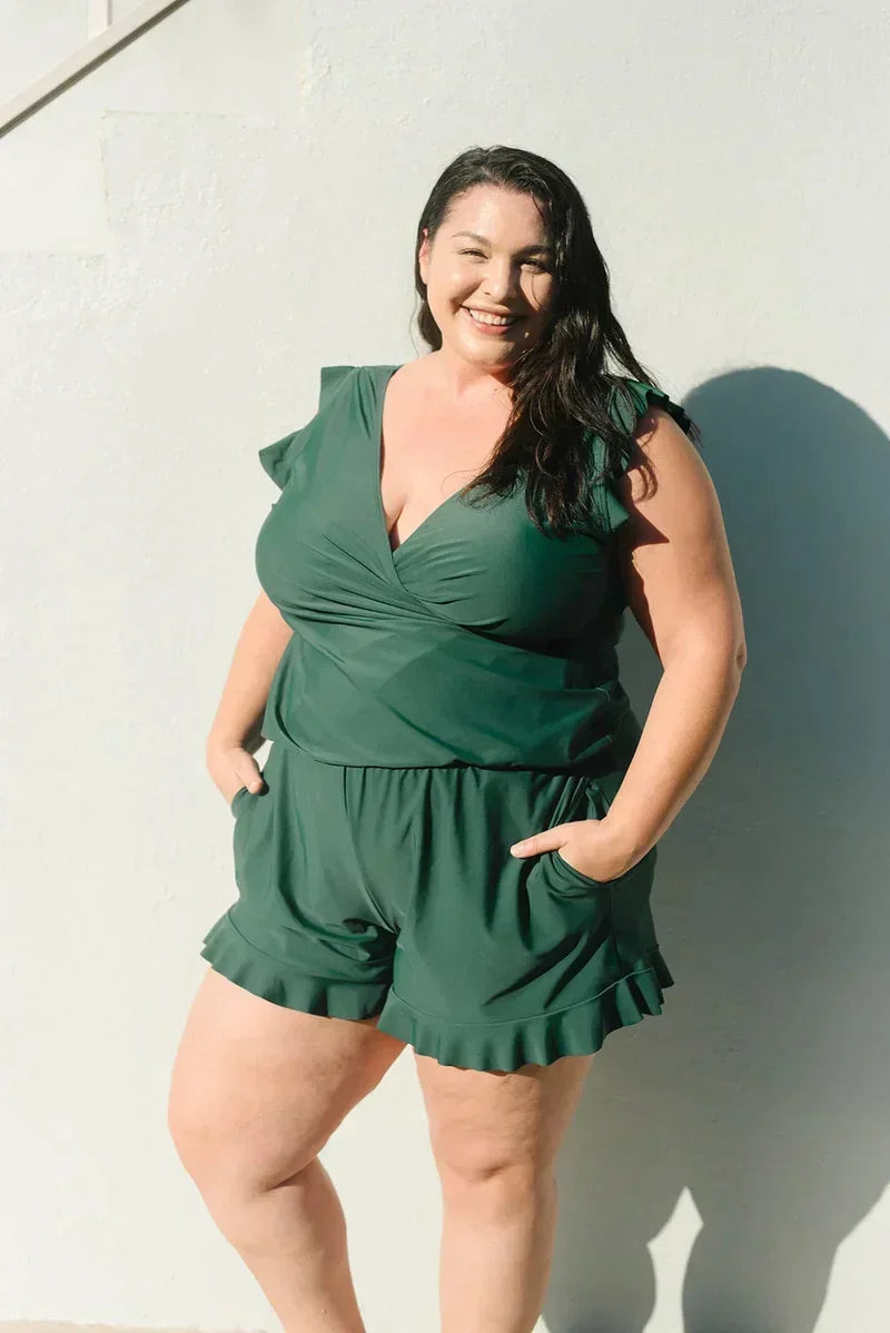 Women's Summer Tankini Set with Ruffles and V-neck