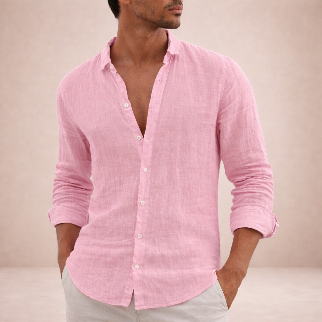 Linen shirt Men Regular Fit Airy fabric Open collar Long sleeves