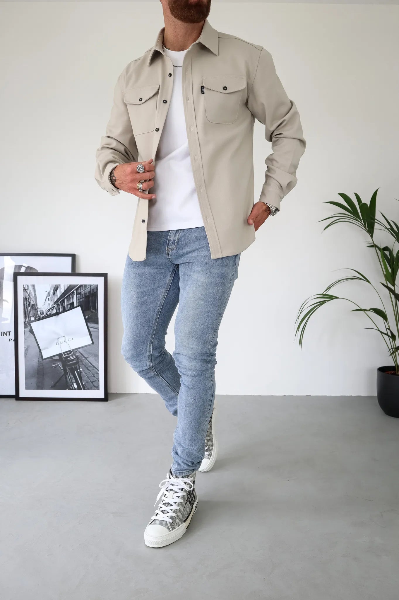 Men Overshirt Jacket Chest Pockets Spring Autumn Casual Lightweight