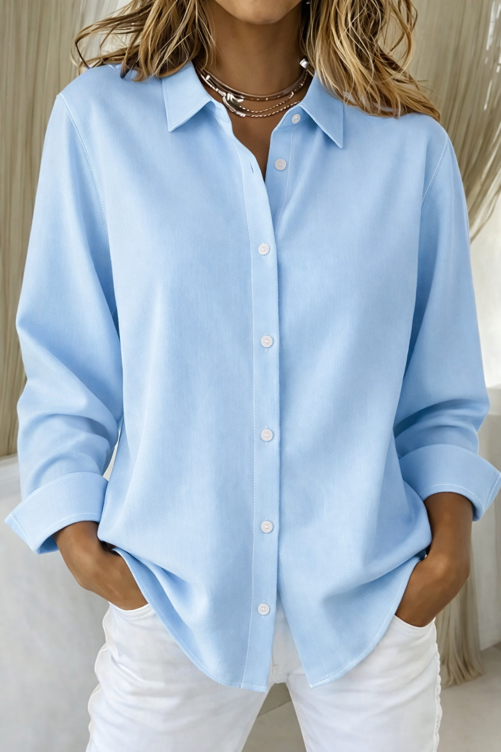 Women's Loose Fit Button Down Casual Summer Blouse