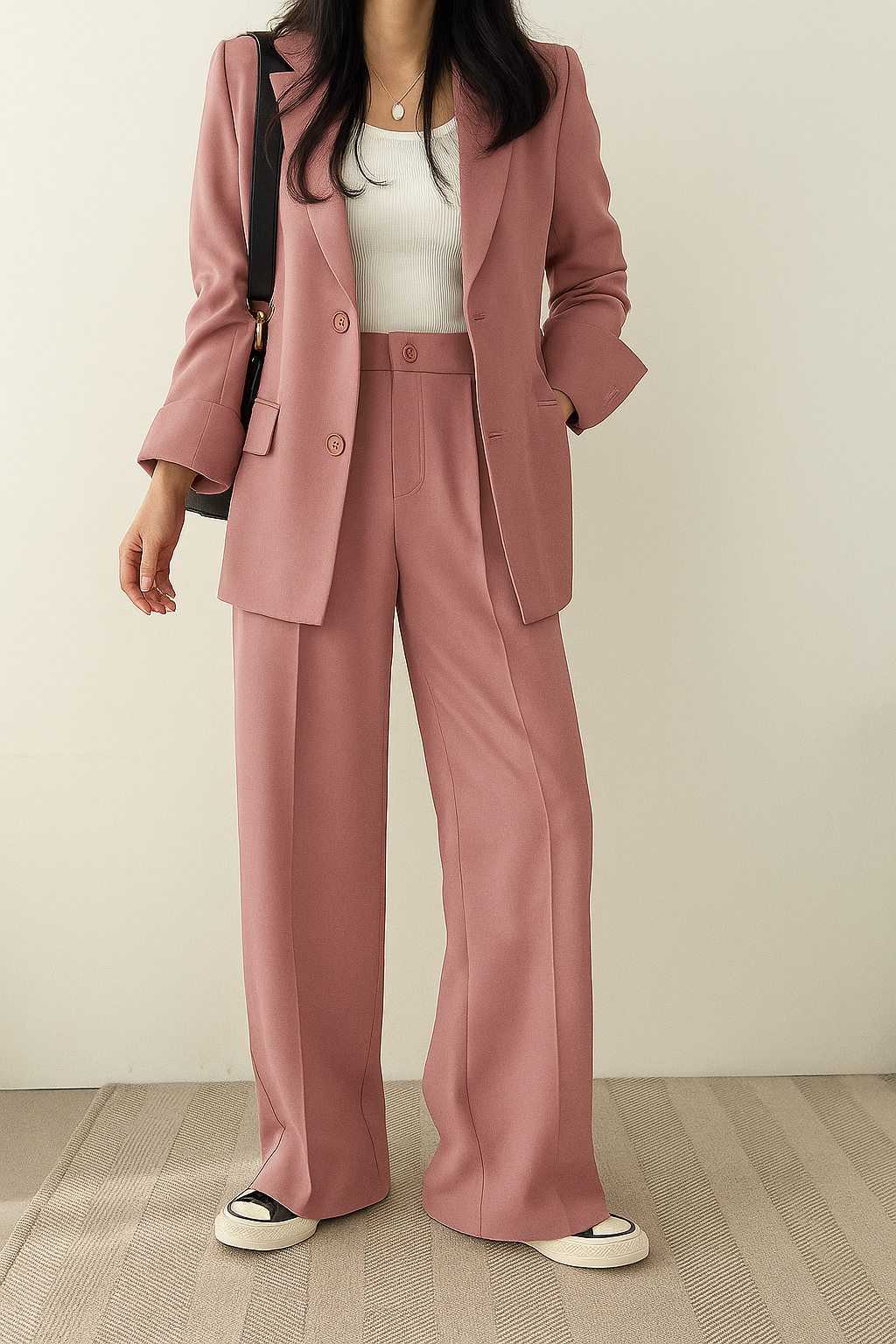 Women's Two-Piece Suit Regular Fit Cotton Elastane Round Neck