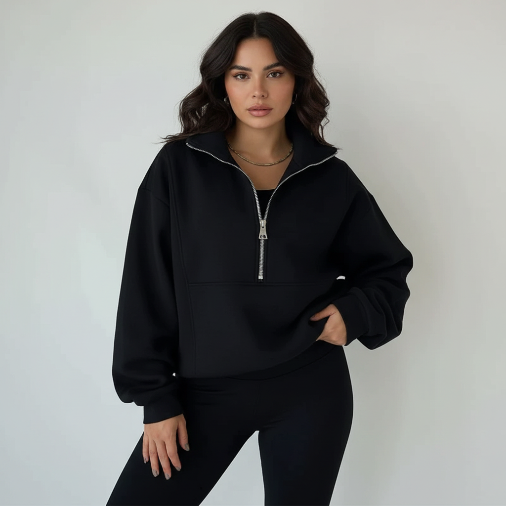 Women's Sporty Half-Zip Sweater and Casual Pants Regular Fit Set