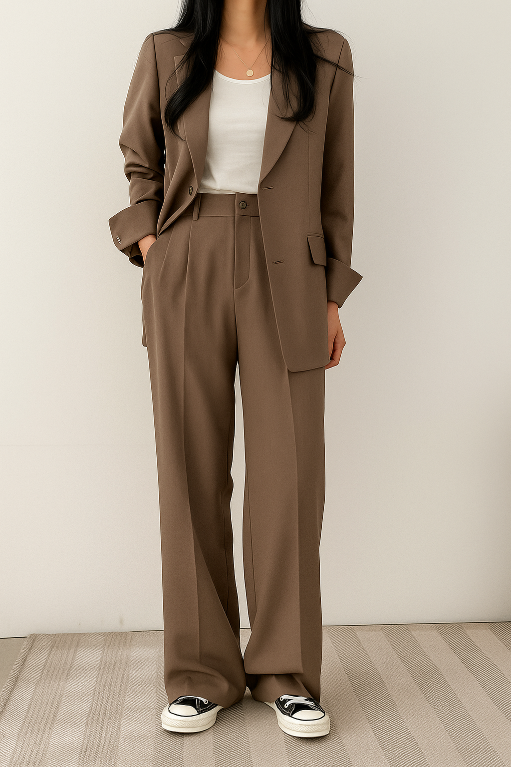 Women's Two-Piece Suit Regular Fit Cotton Elastane Round Neck