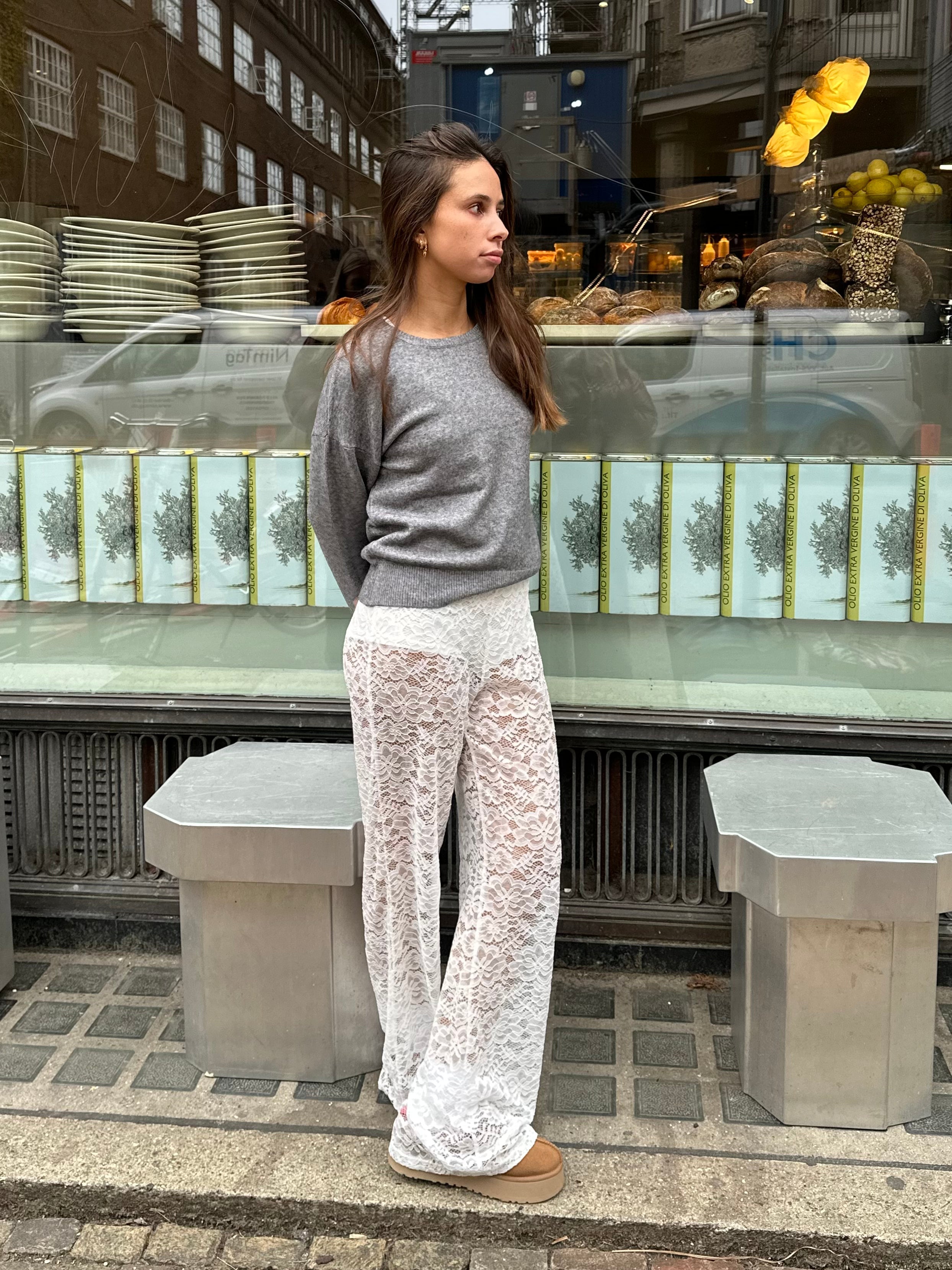 Women's Flared Trousers Lace Floral Pattern Elastic Waist