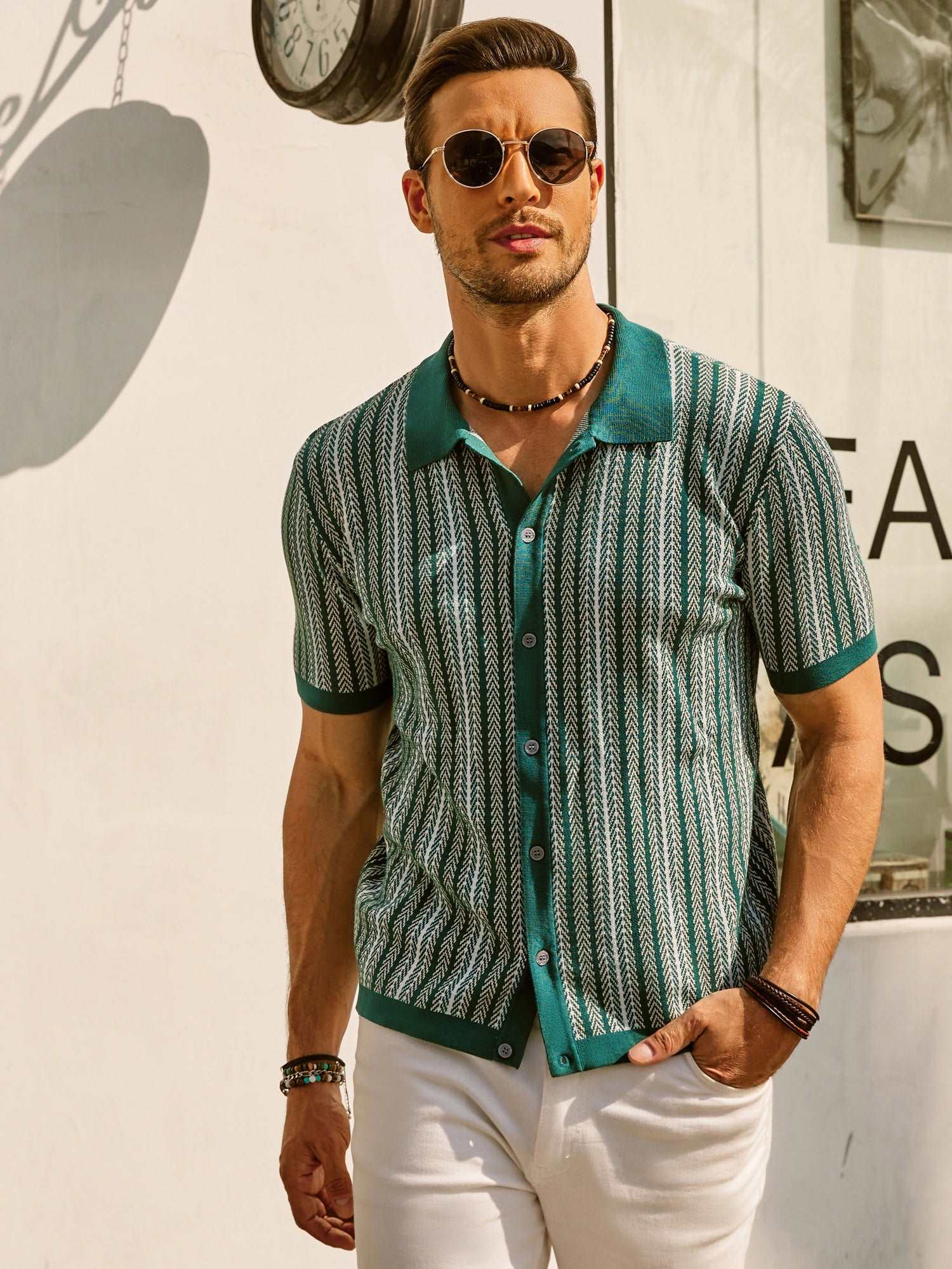 Striped Polo Shirt Men Short Sleeve Casual