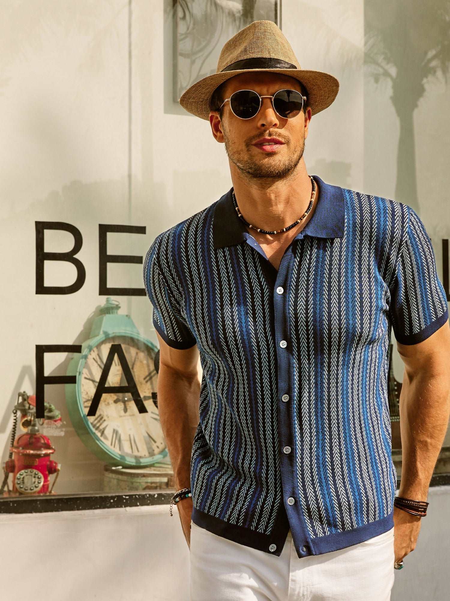 Striped Polo Shirt Men Short Sleeve Casual