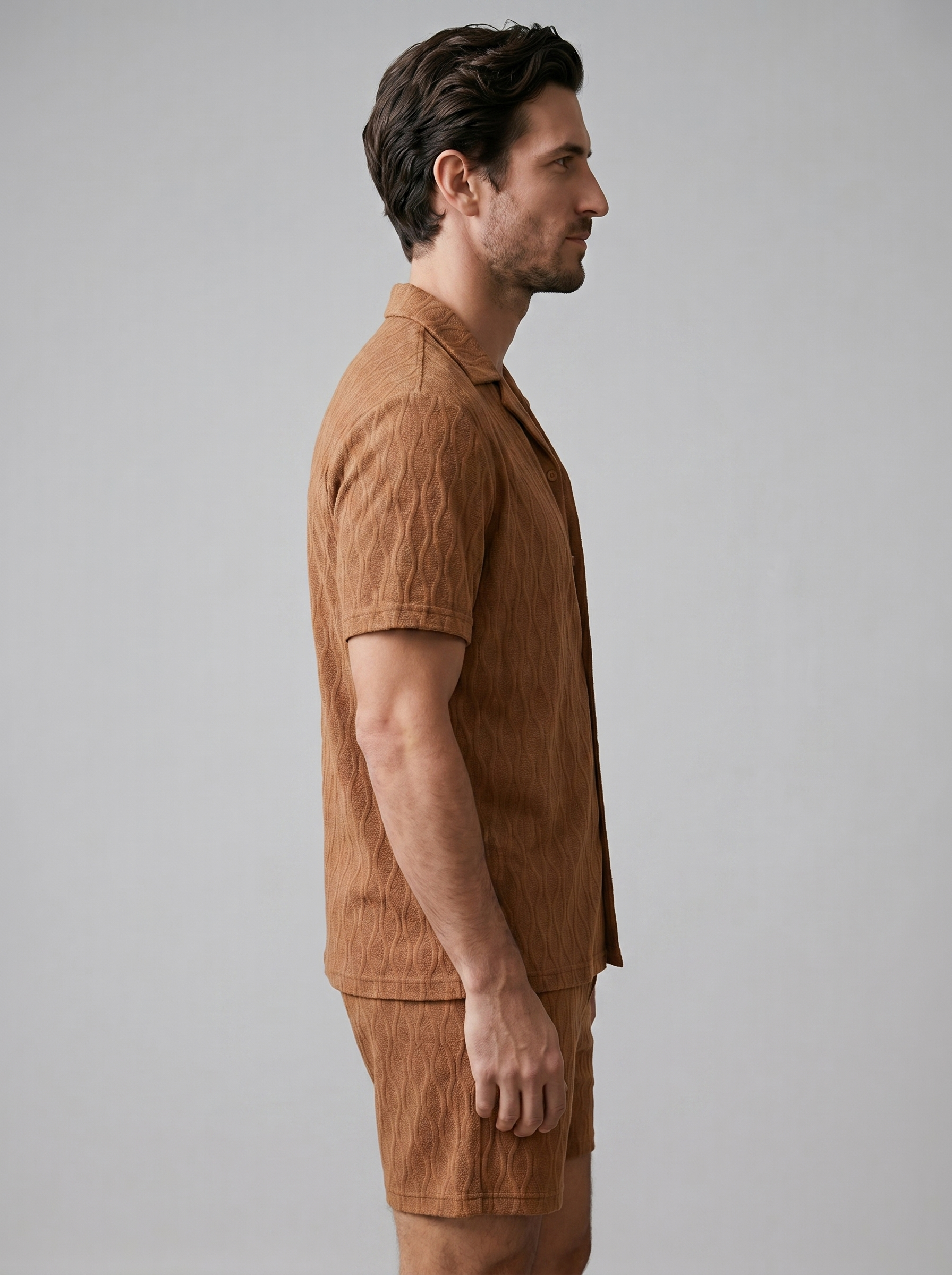 Men's Suit Camp Shirt Shorts Jacquard Wave Summer