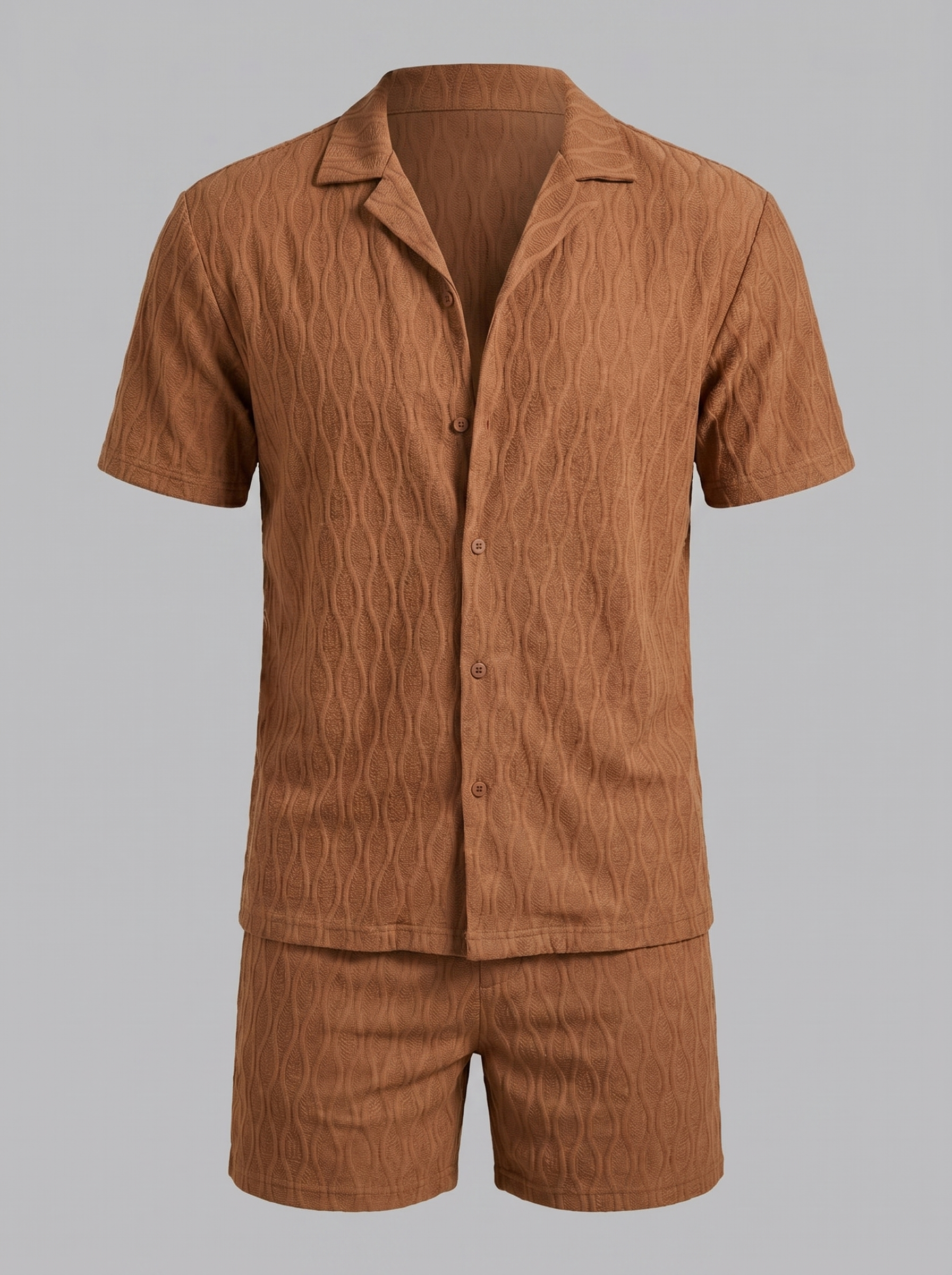 Men's Suit Camp Shirt Shorts Jacquard Wave Summer