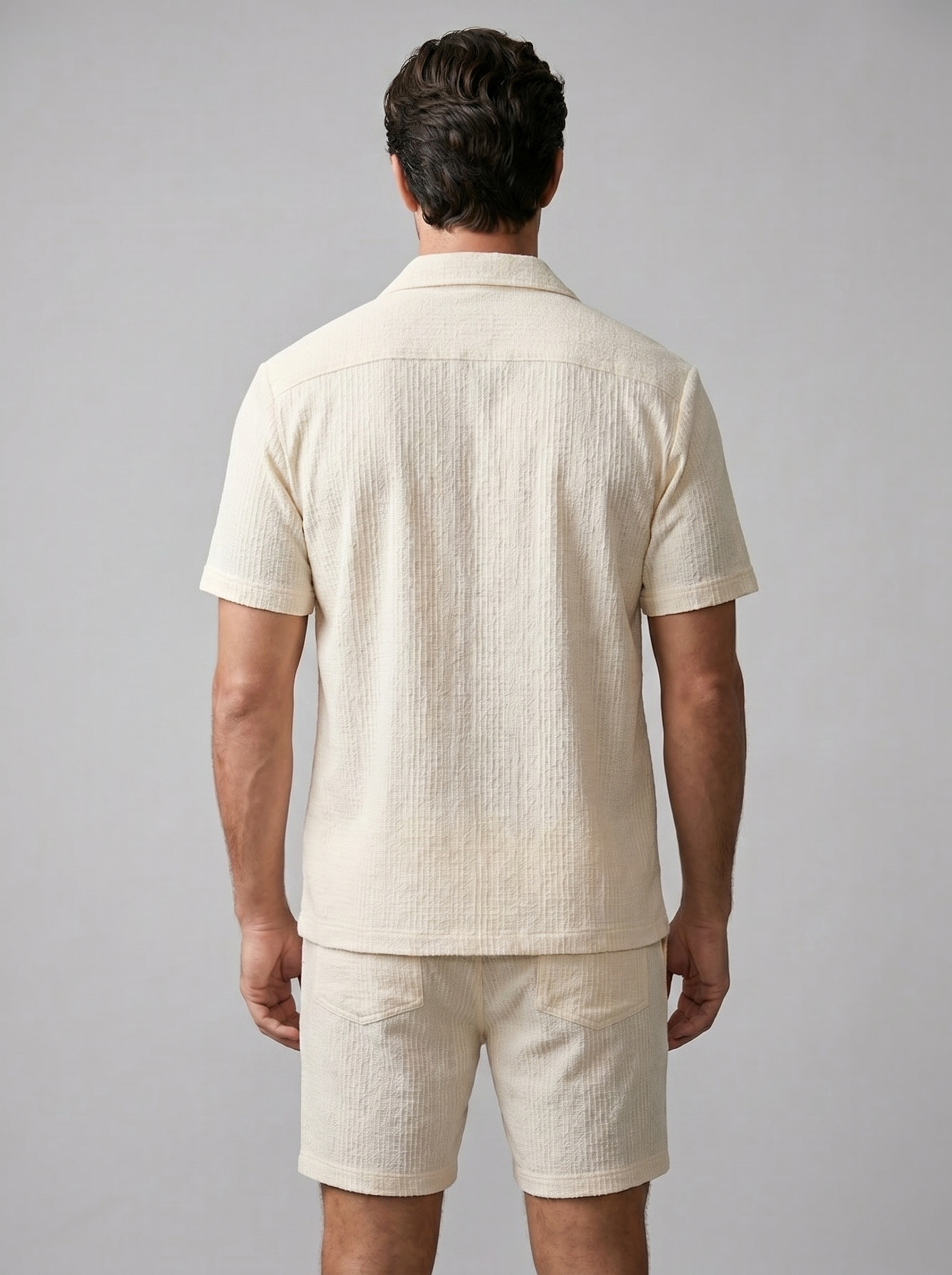 Men's Suit Camp Shirt Shorts Jacquard Wave Summer