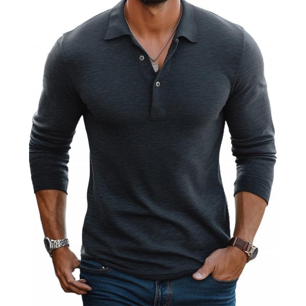 Men's Long Sleeve Polo Shirt Slim Fit Casual