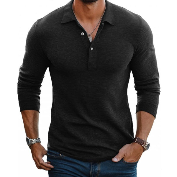 Men's Long Sleeve Polo Shirt Slim Fit Casual