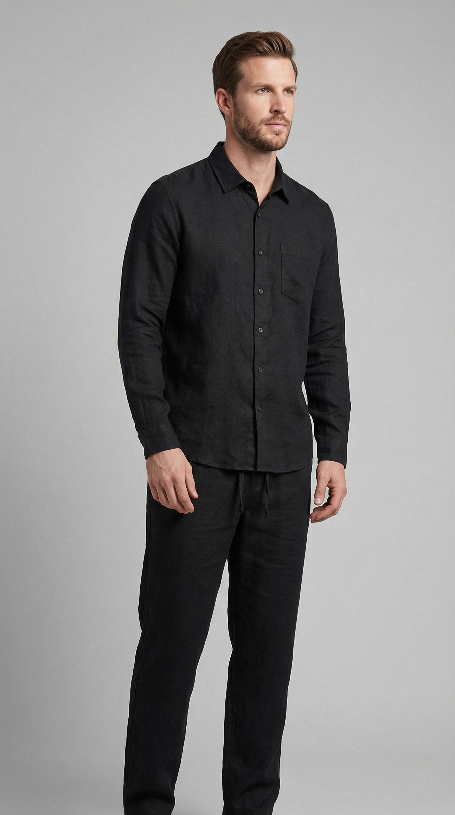 Men's Set Shirt Trousers Slim Fit Summer