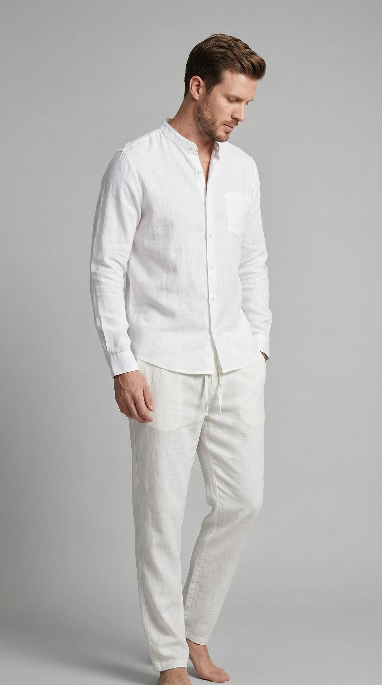 Men's Set Shirt Trousers Slim Fit Summer