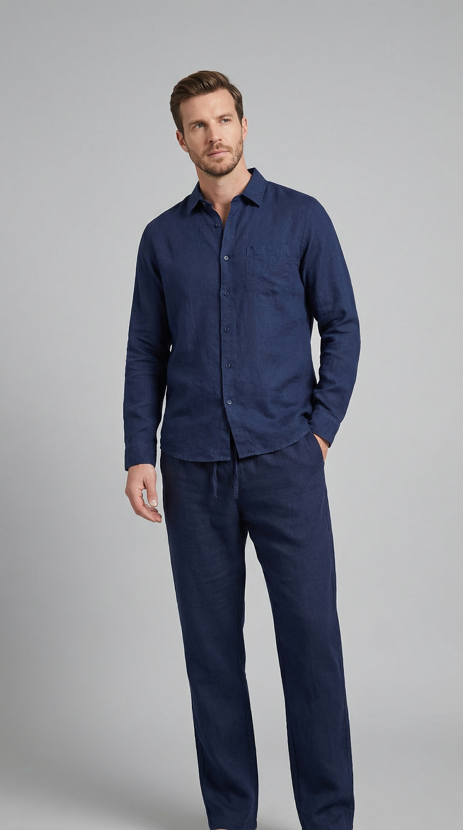 Men's Set Shirt Trousers Slim Fit Summer