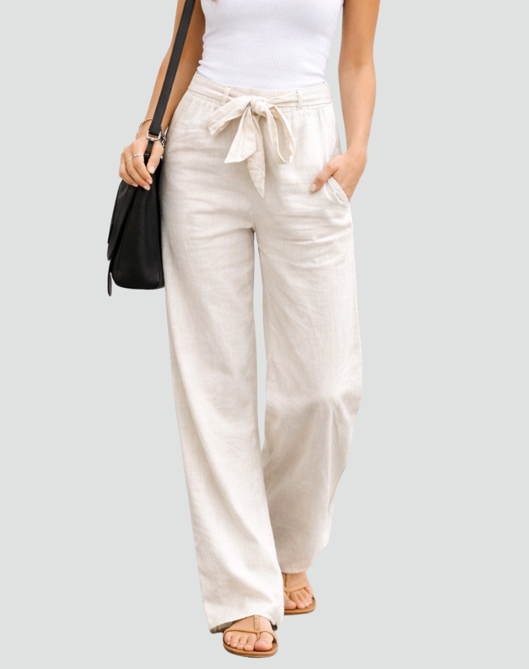 Linen Trousers Women Wide Leg Drawstring Waist Summer