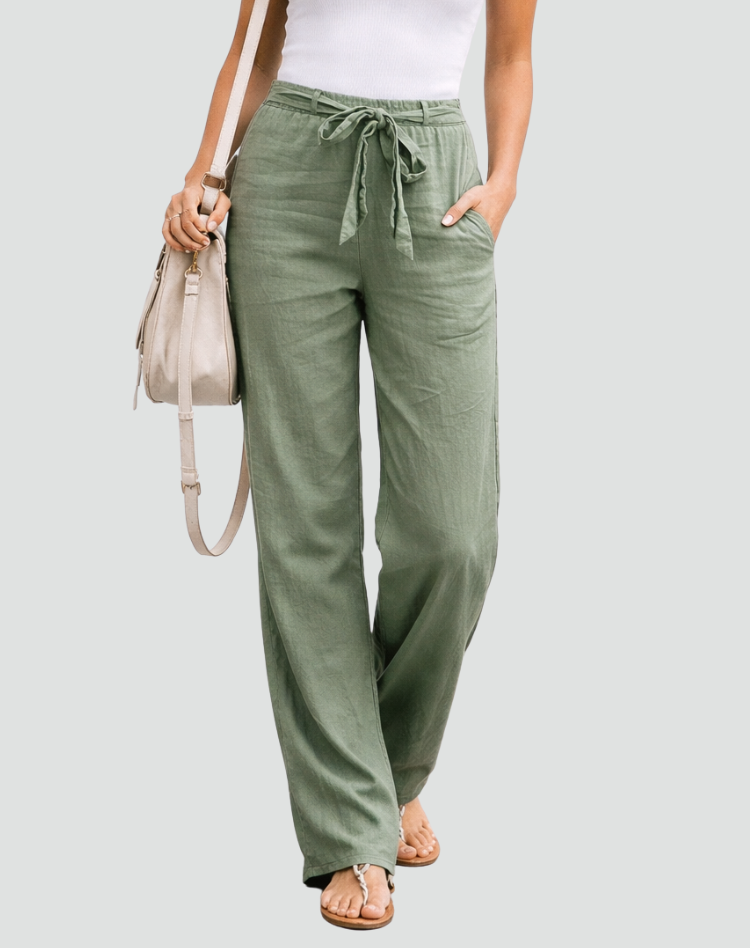 Linen Trousers Women Wide Leg Drawstring Waist Summer