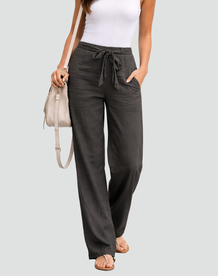 Linen Trousers Women Wide Leg Drawstring Waist Summer