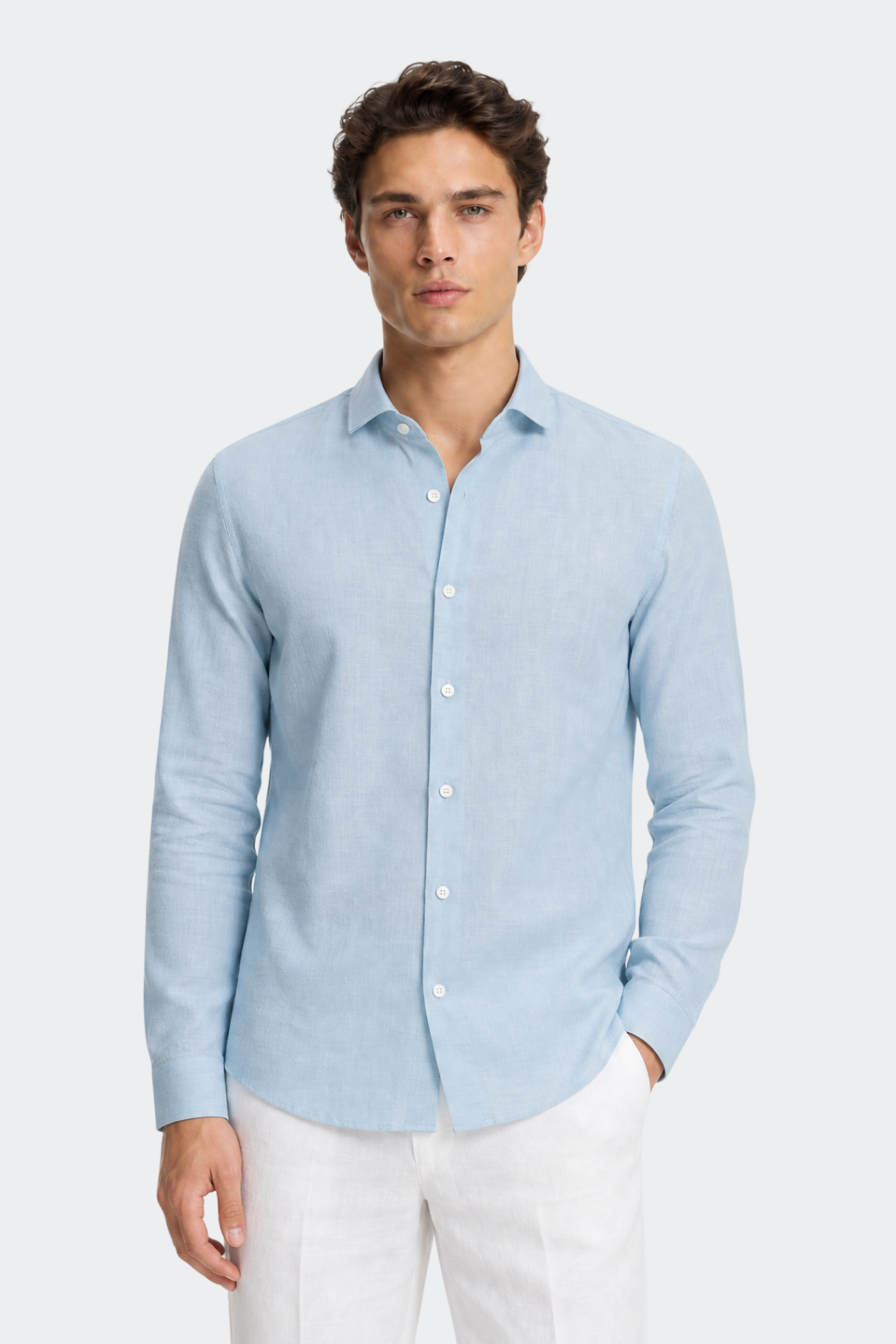 Men's Relaxed Fit Linen Shirt with Spread Collar