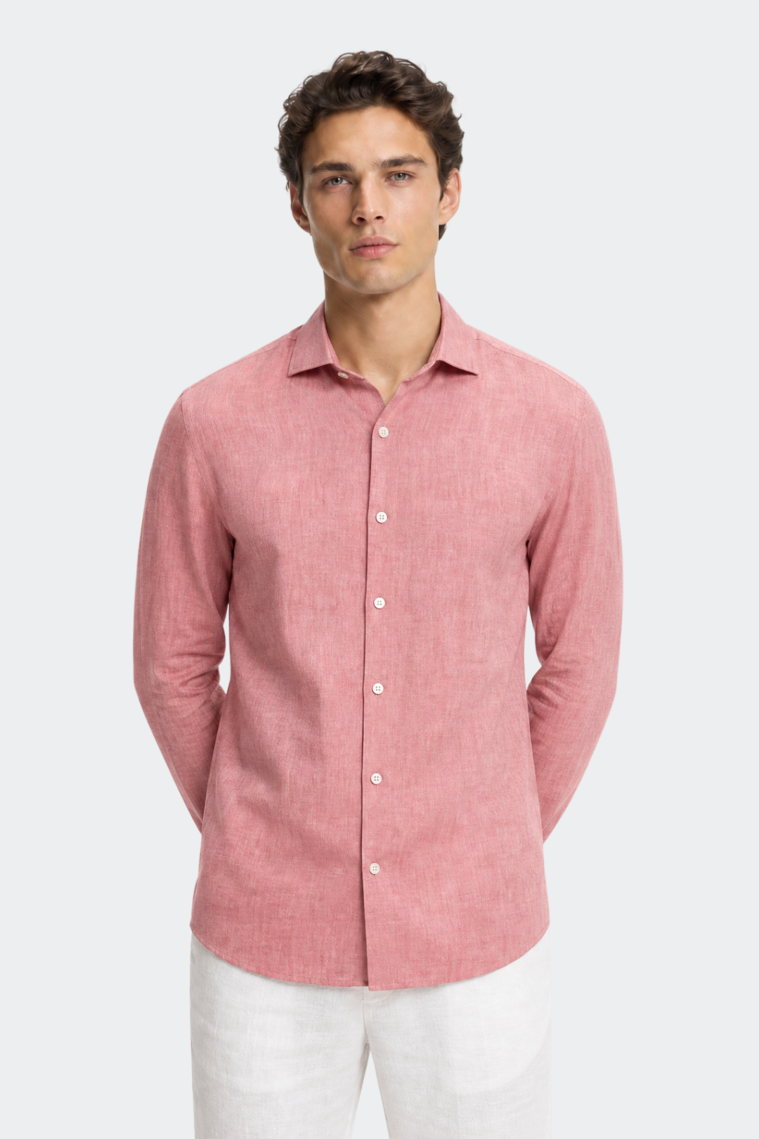 Men's Relaxed Fit Linen Shirt with Spread Collar