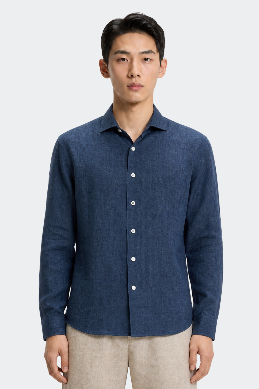 Men's Relaxed Fit Linen Shirt with Spread Collar