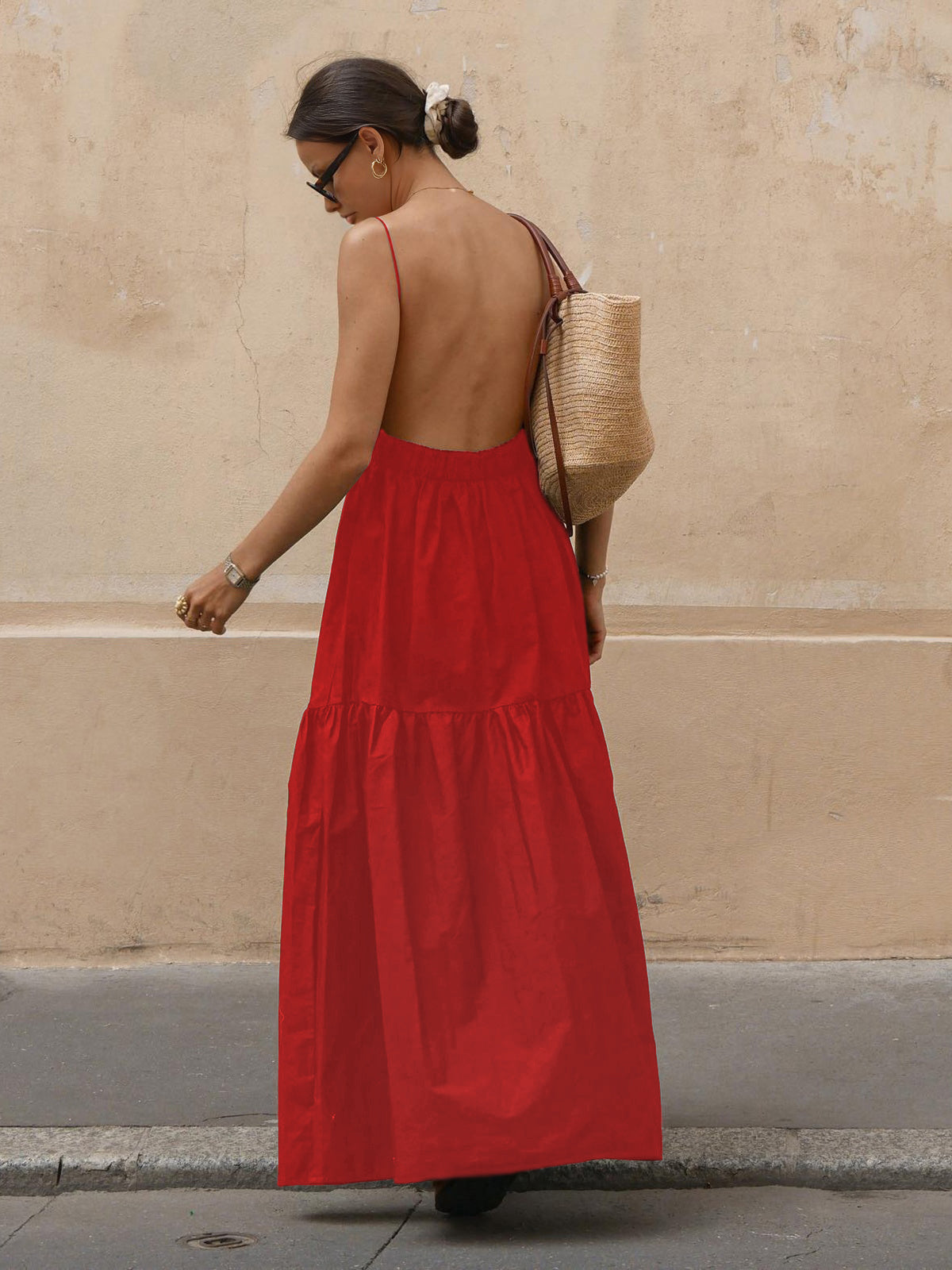 Women's Maxi Dress Backless Spaghetti Straps Long Sleeves Summer