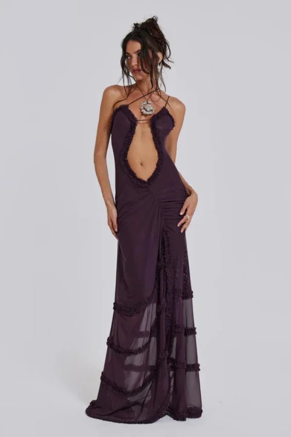 Women's Maxi Dress Long Sleeve Mesh Casual