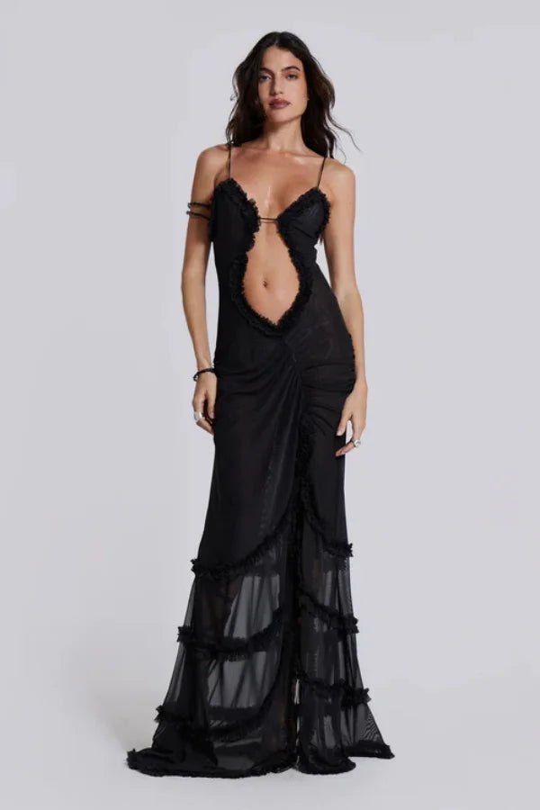 Women's Maxi Dress Long Sleeve Mesh Casual