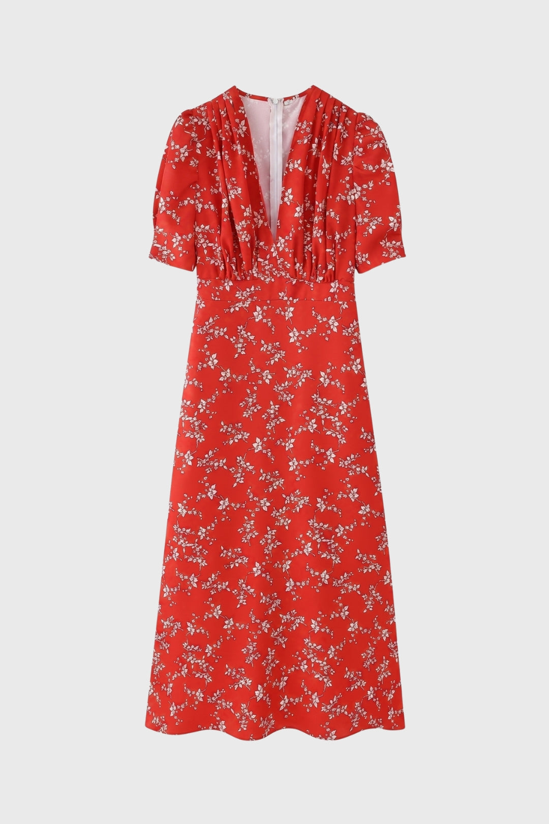 Midi Dress Women Floral Print V-neck Short Sleeves Fitted