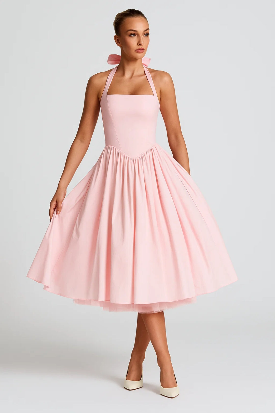 Women's Halter Neck A-Line Formal Party Midi Dress