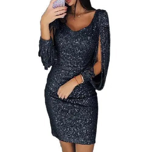Women's Sequin Fringe Sleeve Party Mini Dress